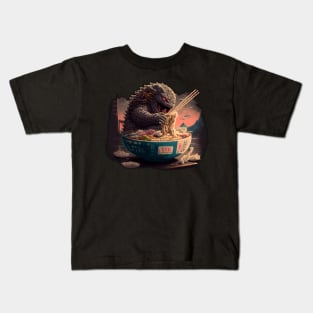 Kaiju eating ramen II - 16-bit Kids T-Shirt